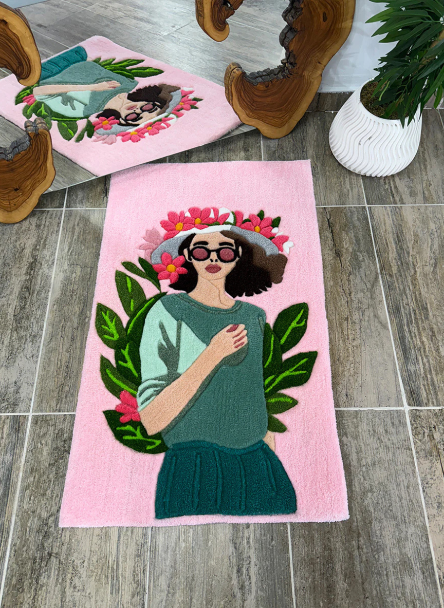 Artistic Floral Woman Tufting Carpet
